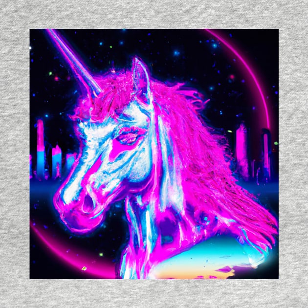 Synth Wave Chrome Unicorn by Starbase79